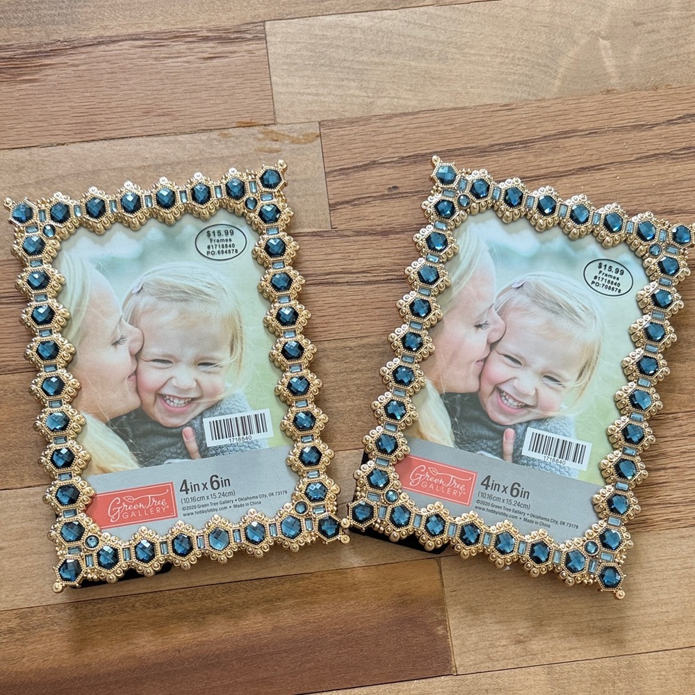 Elegant Gold and Blue Photo Frame Set